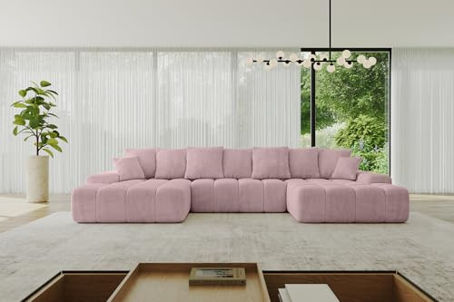 ALTDECOR Ecksofa mit Schlaffunktion U-Form ENSI-U 353x164x69 - Rosa | Corner Sofa Bett Eckcouch Couch Wohnlandschaft Cauchsofa
