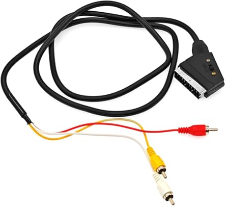 JZK 1,5M Cable adaptador SCART a 3 x RCA (amarillo/blanco/rojo) macho a macho, cable conversor audio/vídeo con interruptor entrada/salida, conector SCART a AV compuesto para TV, DVD, consola de juegos