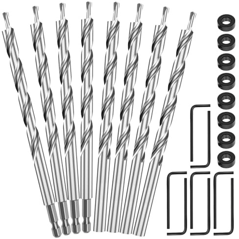 8 Stück Pocket Hole Drill Bit 175mm Spiral Stufenbohrer Fenster Shift Taschenlochbohrer mit Rundschaft und 1/4-Sechskantschaft, für Manuelle Taschenlochschablone System-Grillführung