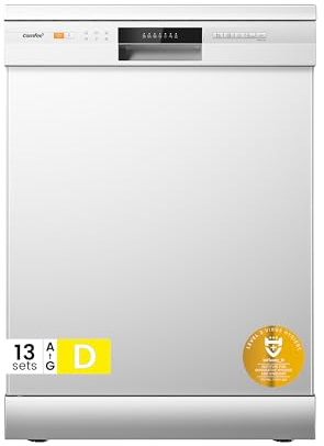 COMFEE' Dishwasher Freestanding with 13 Place Settings, New Upgraded Full Size Dishwasher 60cm Width, CDWPF1301PWD-UK, Auto Door Open Drying, Quick Wash, Hygiene Wash, Delay Start, Half Load -White