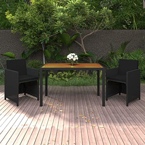 Mokuyary Grupo de comedor de jardín de 3 piezas con cojín, ratán de polietileno, juego de jardín, mesa de comedor, comedor, impermeable, muebles de balcón para porches, patios, terrazas, 2 sillas +