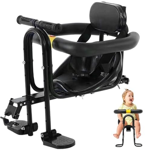 Nukinp Asiento de Bicicleta para niños Asiento Delantero para Bicicleta con cinturón de Seguridad, Respaldo, reposapiés y asa para niños de 2 a 5 años