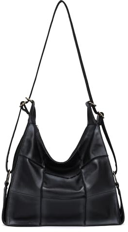 Damen XXL Tasche Shopper Vintage Tote Bag Handtasche Umhängetasche Schultertasche Beuteltasche Leder Optik Reise Hobo Bag Crossbody Schwarz