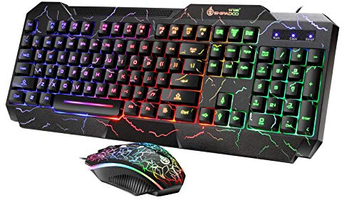 Shipadoo Gaming Keyboard and Mouse Set Ergonomic RGB Backlight PC Gaming SplashProof DPI Adjustable USB Gaming Mouse Set