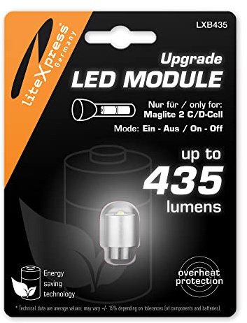 LiteXpress Module de mise à niveau LED LXB435 435 lumens pour lampes de poche Maglite Krypton/Xenon S2D015/016, S2C015/016. Ne pas utiliser pour Maglite 3 piles.