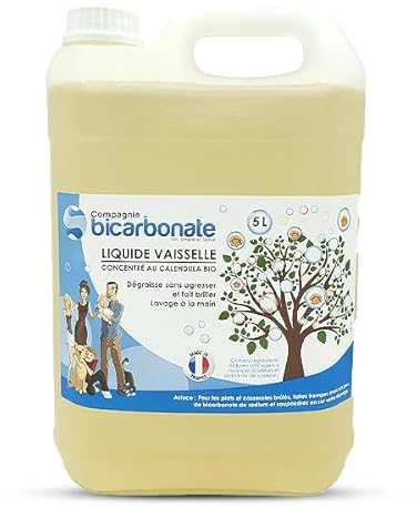 Liquide Vaisselle Bio Calendula - 5 L - Dégraisse et Fait Briller - Vaisselle, Eau Florale de Calendula Bio Lavande, Verveine Exotique - Sans Paraben-La Compagnie du Bicarbonate