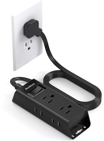 Cruise Essentials - Flat Plug Power Strip, Addtam 5 ft Ultra Flat Extension Cord with 6 Outlets Extender, No Surge Protector for Cruise Ship, Travel, Dorm, Home Office,Black