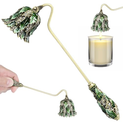 STUIPIUL Candle Snuffer Safe Candle Extinguisher with Long Handle Elegant Decorative Candlesnuffer Metal Candle Stopper White/Green Vintage Candlesnuffer for Putting Out Candle Flame Safely(Green)