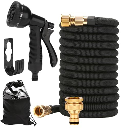 CLIUNT Flexibler Gartenschlauch, 15M/50FT Flexibel Wasserschlauch Dehnbarer, gartenschlauch flexibel, mit 8 Funktionssprühdüsen, für Außenbereich, Garten, Bewässerung, Autowäsche - Schwarz