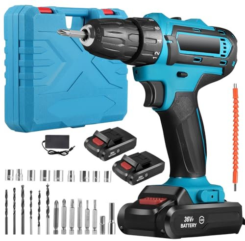 Cordless Drill Driver,24Pcs Electric Screwdriver Set,28V Power Drills Cordless with 2000mAh Battery,45Nm Max Hammer Drill,Electric Power Drill Driver for Home and Garden DIY Projects
