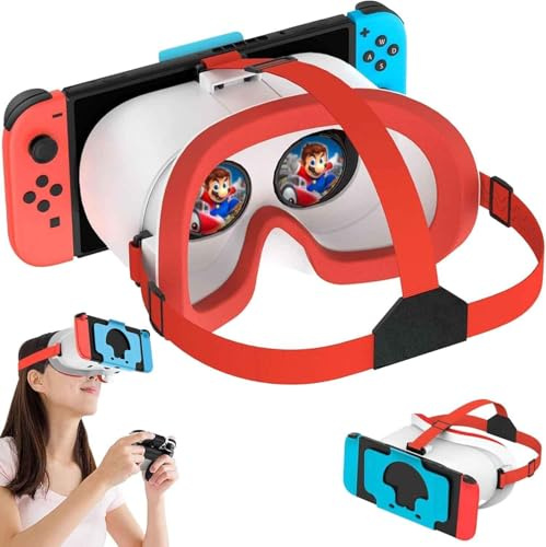 VR-Headset für Nintendo Switch und Switch OLED-Modell, Switch Virtual Boy VR-Brille mit verstellbaren HD-Gläsern und bequemem Kopfband, Labo VR Kit 3D-Brille für Switch-Zubehör (weiß und blau)