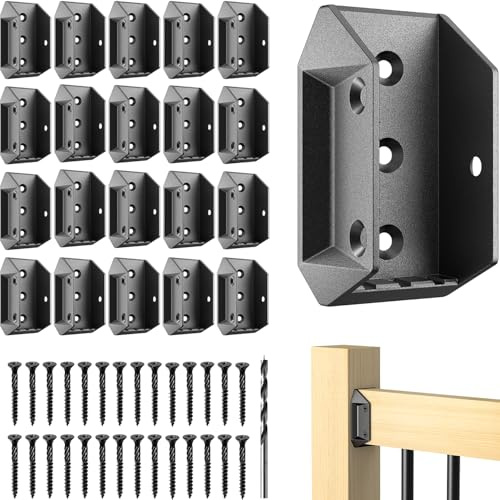 Funerlulu 20 Pack Aluminum Alloy 2x4 Deck Railing Brackets Connectors with 120 Galvanized Screws, Metal Deck Bracket Connectors for Fence Stair Railing Wood Handrail Connection