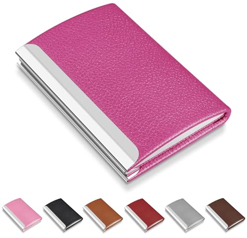 NANXJIUR Business Card Holder, Metal Case Pocket, Holder for Women & Men, Professional PU Leather Holders RFID Blocking Name with Magnetic Clasp (Rose)