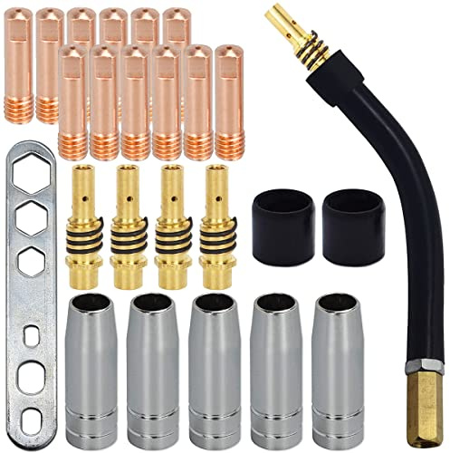 EATBALE Verschleißteile Set, Schutzgasschweißgerät Zubehör, Schweißzubehör MB15 15AK Kontaktspitze 0,8 mm M6 & Spitzenhalter Diffusor für MB15 15AK MIG Schweißbrenner Verschleißteile (25 Stück)