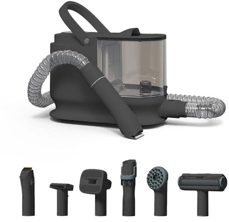 Fudajo Set per toelettatura di animali domestici 6 in 1, aspira peli per cani e gatti, tosatrice per cani, con accessori per la cura del pelo, colore nero