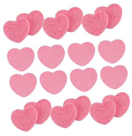Healeved Éponges Faciales Exfoliantes De Cœur 20 Pièces 63x63x8mm Coton De Pâte à Bois Rose Pour Soins Du Visage Nettoyage Quotidien