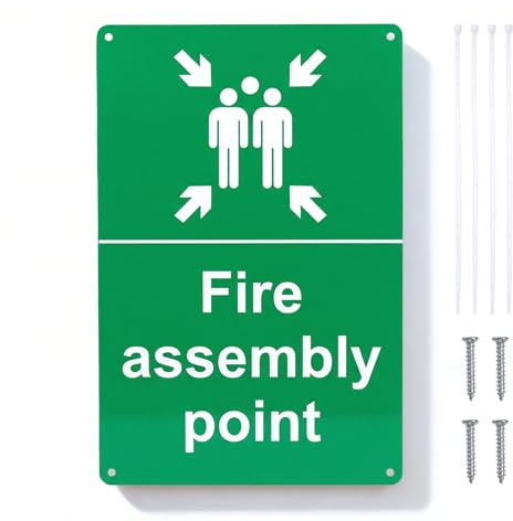 1 PCS Fire Assembly Point Sign Outdoor Aluminum Plate Signs for Emergency Evacuation Assembly Points 20x30cm Green