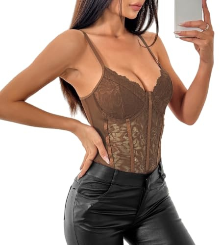 Generico Body Push-Up In Pizzo con Vita Alta, Top A Canotta con Spalline Sottili In Pizzo Sexy per Abbigliamento Quotidiano Abbinato, Cosplay