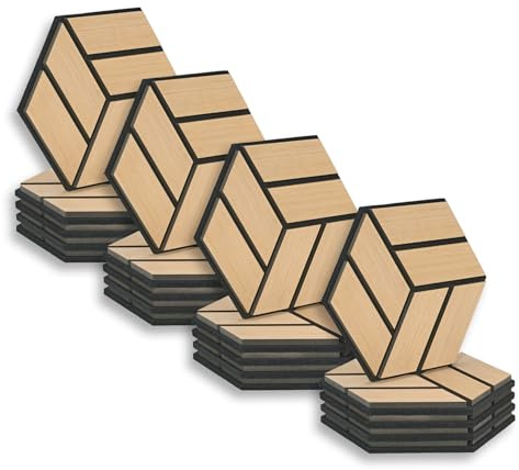 Homestyle4u Lot de 20 panneaux muraux hexagonaux - 30 x 26 x 2 cm - Panneaux acoustiques naturels - Décoration murale - Traitement acoustique
