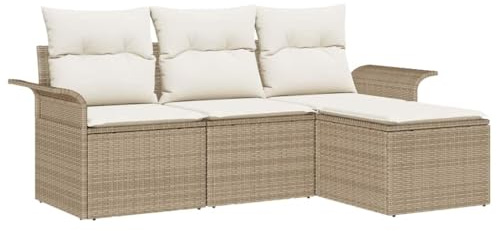 vidaXL Gartensofa-Set 4 STK. Beige Poly-Rattan, Garten und Terrasse, modulare Gartenmöbel, wetterfeste Sofaecke, leicht, UV-beständig, anpassbare Sitzmöglichkeiten