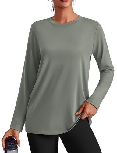 PINSPARK Maglietta Sportiva da Donna A Maniche Lunghe, Anti-UV, T-Shirt Ad Asciugatura Rapida, Corsa Leggera E Traspirante, Funzionale con Scollo Rotondo, Top Larghi per Allenamento Yoga