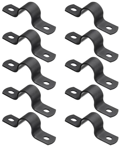 sourcing map 10Pcs Metal Pipe Clamps, 1/2 Inch Carbon Steel Two Hole Strap U Bracket Tube Clip Conduit Clamps for Pipe Fixing Wire Cord Installation Decorating, Black