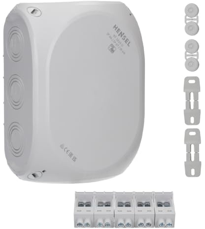 Hensel KF 1616 G Kabelabzweigkasten wetterfest IP66 mit Klemme | Feuchtraumdose 6-16 qmm 3phasig, 25 qmm 1phasig, mit 5-poliger Klemme, für Outdoor & Keller, grau