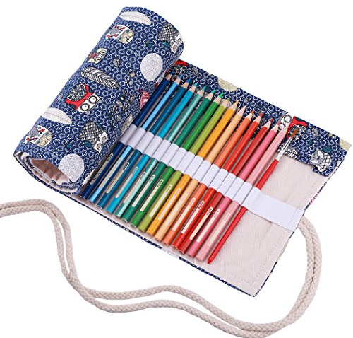 Amoyie Leinwand Stifterolle für 36 48 72 Buntstifte, Hand Roll-up Mäppchen