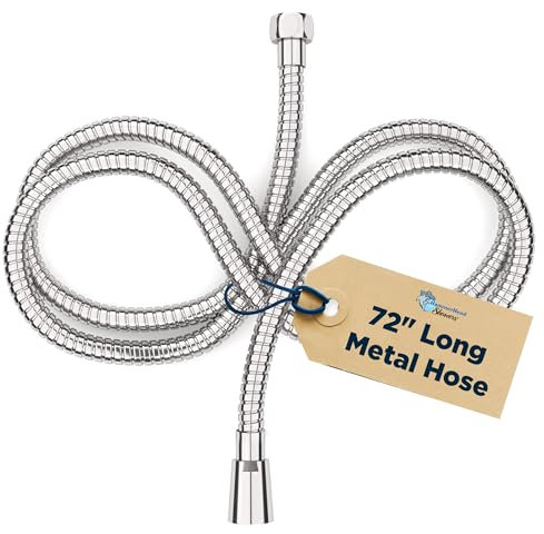 All Metal Shower Hose for Hand Held Shower Heads, Chrome | Extra Long 72 Inch Cord Made with Commercial Grade Stainless Steel | Universal Replacement Part for Handheld Showerhead Hoses