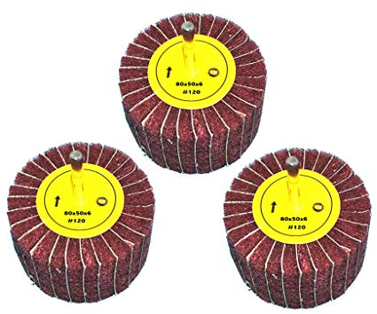 3 Stück Fächerschleifer mit Vlies-Gewebekombination 80mmx50mm, 6mm Einspannschaft, Körnung: 120 - Schleifmopstift, Lamellenschleifer, Schleifmop Schleifvlies, Lamellenrad mit Schaft.