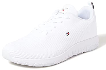 Tommy Hilfiger Herren Runner Sneaker Corporate Knit Rib Runner Sportschuhe, Weiß (White), 43