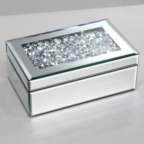 QMDECOR Luxuriöse, silberfarbene Schmuckkästchen mit zerkleinertem Diamantglas, verspiegelt, Aufbewahrungsbox, Schmuckschatulle für Damen