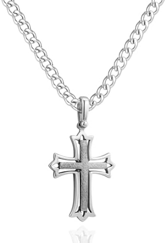 STERLL Herren-Kette aus massivem 925 Silber mit einem silbernen Kreuzanhänger mit Schmuckbox