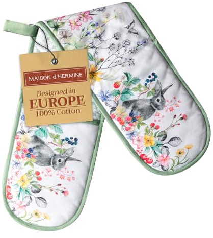 Maison d' Hermine Maniques doubles 100 % coton 18 cm x 89 cm Maniques doubles résistantes à la chaleur Gants de cuisine BBQ avec boucle, pâtisserie, grillades, maison, cuisine, manipulation de poêles