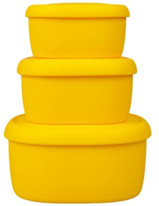 BLUE GINKGO Silicone Food Storage Container Set - Reusable Airtight Food Containers with Lids - Lunch and Bento Boxes for Adults and Kids - Freezer, Yellow