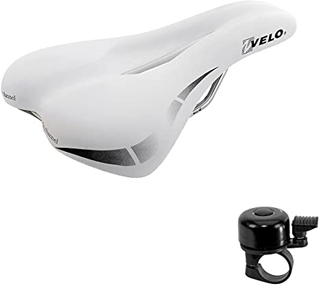 Velo Wide:Channel Touringsattel Fahrradsattel weiß inkl. Fahrradklingel