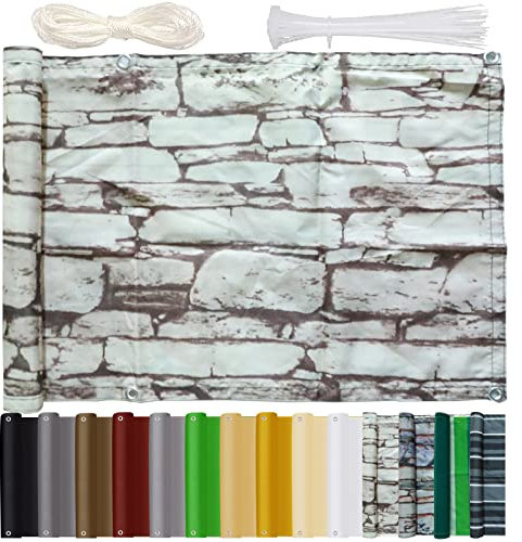 Bluecool Balkon Sichtschutz Ohne Bohren Balkonabdeckung 70x1000cm Blickdichte Wind- Und Uv-Schutz Wetterfest Balkonsichtschutz mit Ösen Nylon Kabelbinder und Seil für Balkongeländer & Garten, DD