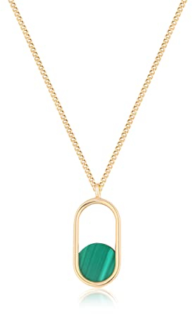 GIORO Klea 585 Gold Halskette mit handgefassten Malachit besetzt Damen-Collier Anhänger Schmuck
