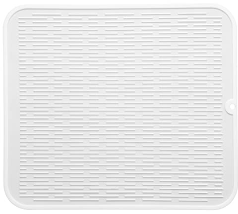 MicoYang Silicone Dish Drying Mat for Multiple Usage,Easy clean,Eco-friendly,Heat-resistant Silicone Mat for Kitchen Counter or Sink,Refrigerator or Drawer Liner White XL 18 inches x 16 inches