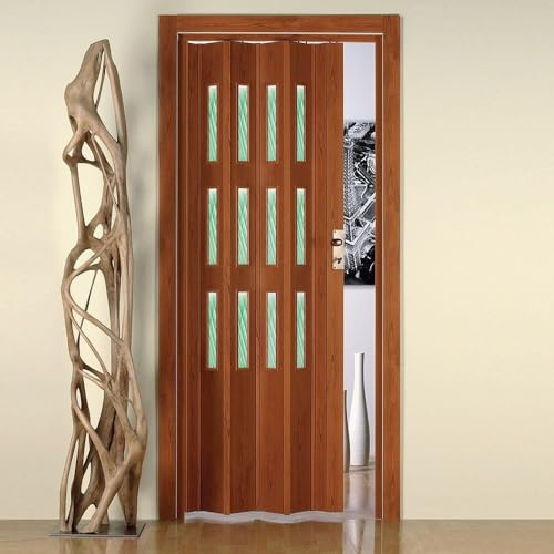 Decorspace Falttür Luciana für den Innenbereich, 88,5 x 214 cm, aus PVC Made in Italy, Kirsche mit neutralem Glas