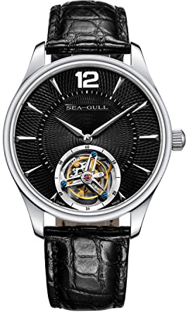 SEA-GULL Seagull Montre mécanique pour homme Tourbillon en cuir de crocodile Saphir Montre mécanique de luxe, Noir , Sangle
