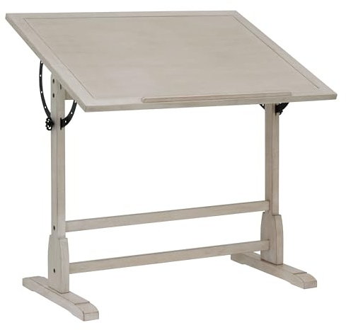 Studio Designs Wood Drawing/Drafting Table with Pencil Ledge - 42 W x 30 D - Whitewash - Tilting Top Adjustable Desk