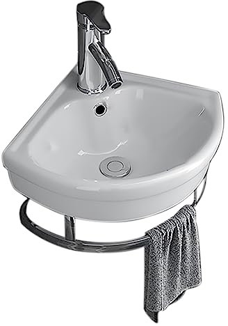 BAYTE Lavabo de cerámica baño Lavabo Pequeño Pared Lavabos de cerámica para Colgar en la Pared con Grifo de Mangueras FríAs y Calientes Lavabo de Esquina de Cerámica para Esquina. (Size : 33x23x12cm)
