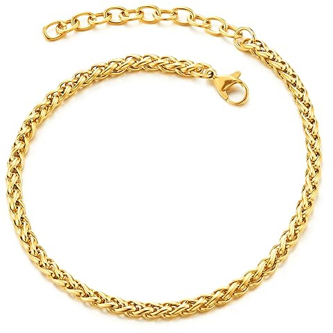 COOLSTEELANDBEYOND Klassischer Goldfarben Edelstahl Damen Franco Link Fußkette Fußkettchen, Verstellbare
