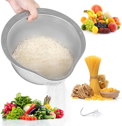 Winter Shore Colador Acero Inoxidable para Lavar Arroz - Escurridor Fregadero con Pico Seguridad Alimentaria - Tazón Cocina para Enjuagar, Limpiar y Escurrir Pasta, Quinoa, Frutas, Verduras, Granos