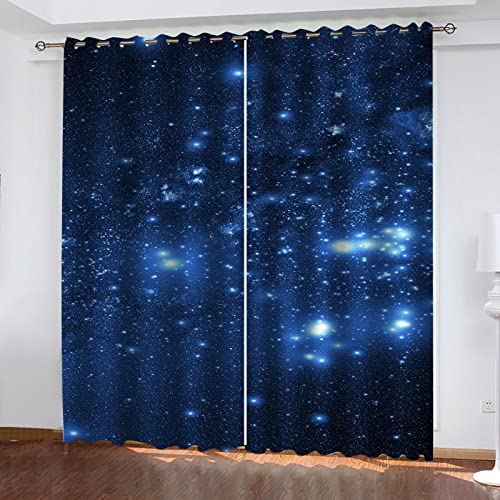 MAYNUO Blickdichte Vorhänge Mit Motiv 3D Blaue Sterne Landschaft Kinder Gardinen Blickdicht Ösen Gardine Thermo 264x214 cm Schlafzimmer Kinderzimmer Vorhänge Dekoratives Muster, Verdunklungsvorhänge