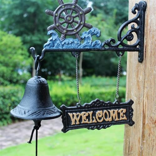 Cast Iron Door Bell, Wall Mounted Antique Doorbell Cast Iron Chime Wall Bell Hanging welcome Entry Door Bell Hand Bell Rustic Style Front Door Dinner Bell ​for Garden Patio Villa Cafe Wall Decoration