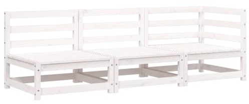 vidaXL Sofá de Jardín de 3 Plazas, Asientos con Respaldos, Sofás Esquineros Modulares, Sillones para Patio Terraza, Madera Maciza de Pino Blanco