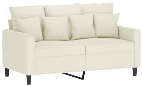 vidaXL Sofa 2-Sitzer, Loungesofa Couch mit Armlehnen Rückenkissen, Wohnzimmersofa Designsofa mit Metallgestell, Sitzmöbel Zweisitzer, Creme Samt