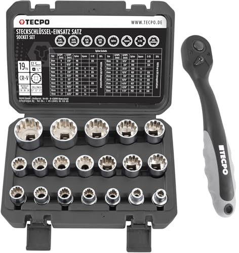 TECPO Steckschlüssel Satz 1/2 Werkzeug Set 19-tlg. 8-32 Vielzahn Torx + Knarre 1/2